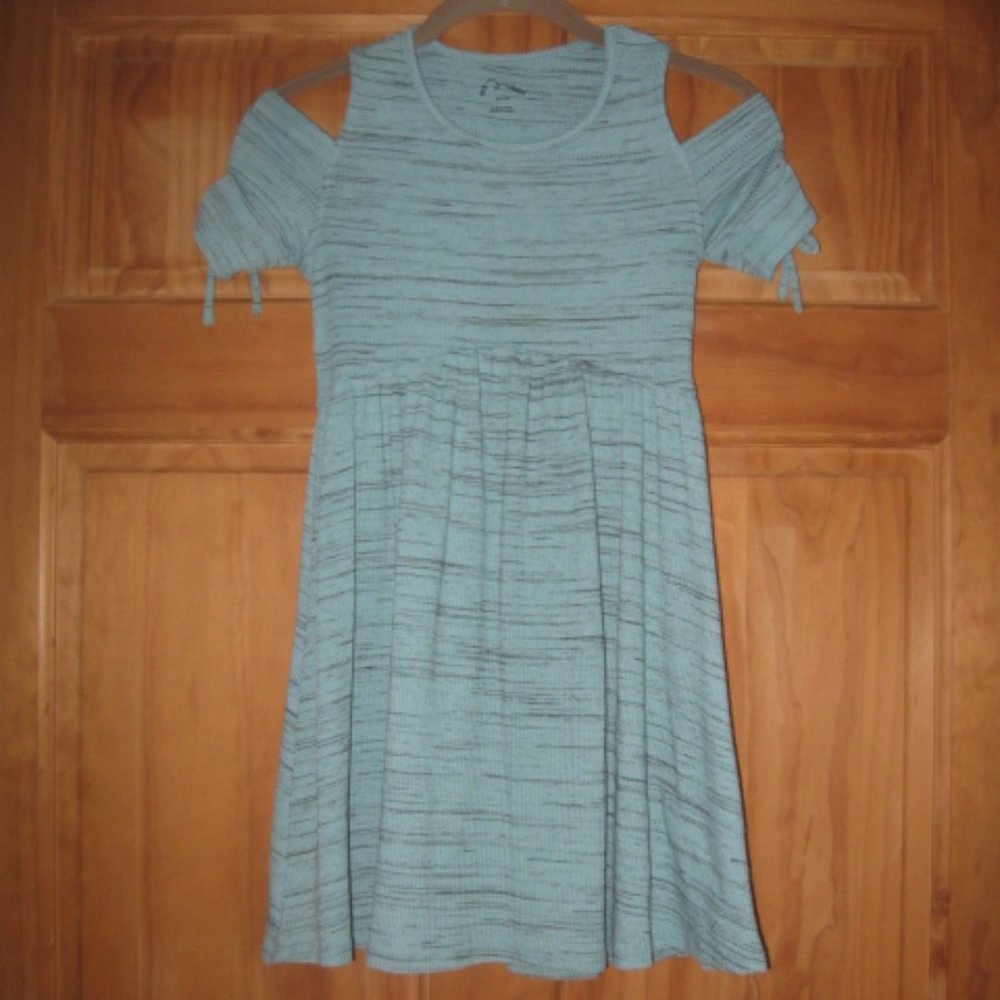 5/$30 Girls art class Cold Shoulder Green with Black Stripes Dress